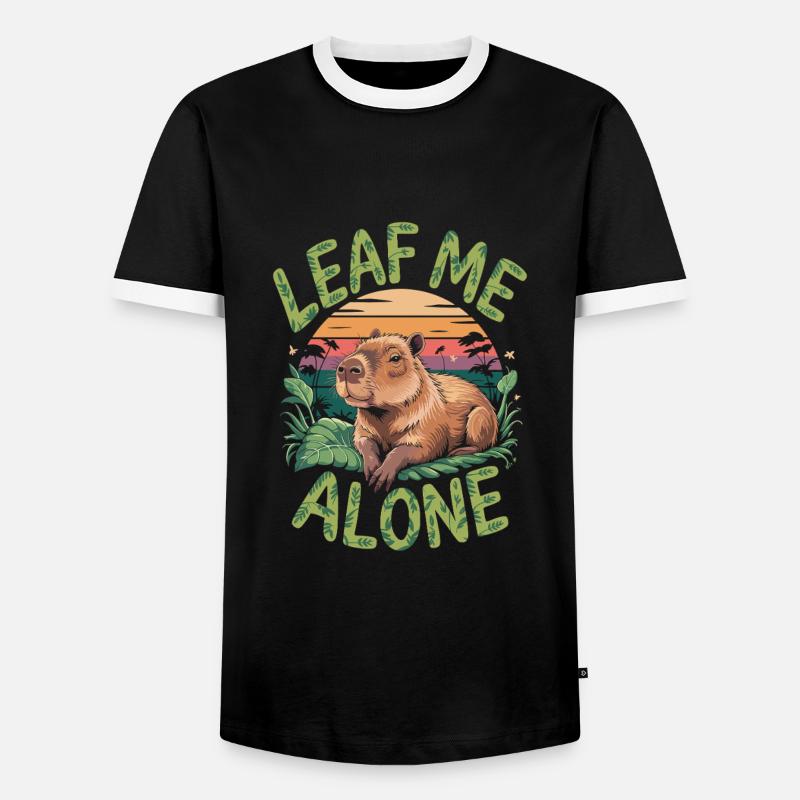 Capybara Leaf me alone - Männer Kontrast-T-Shirt - Schwarz/Weiß