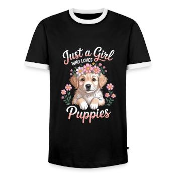Just a Girl who loves puppies - Men's Ringer Shirt - black/white - Front - AI Model Female 172 light (172cm) & AI Model Male 178 light (178cm)