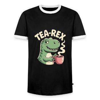 Funny tea design with Tea rex - Men's Ringer Shirt - black/white - Front - AI Model Female 172 light (172cm) & AI Model Male 178 light (178cm)