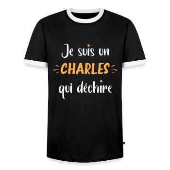 Charles - T-shirt contrasté Homme - noir/blanc - Devant - AI Model Female 172 light (172cm) & AI Model Male 178 light (178cm)