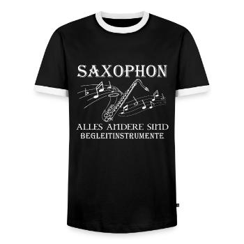 Saxophon - Männer Kontrast-T-Shirt - Schwarz/Weiß - Vorne - AI Model Female 172 light (172cm) & AI Model Male 178 light (178cm)