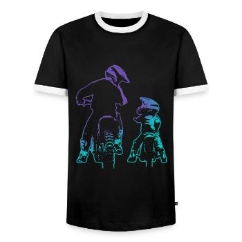 Dirt Bike Dad Son Motocross - Men's Ringer Shirt - black/white - Front - AI Model Female 172 light (172cm) & AI Model Male 178 light (178cm)