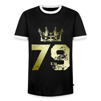 79 Zahl Krone - Männer Kontrast-T-Shirt - Schwarz/Weiß - Vorne - AI Model Female 172 light (172cm) & AI Model Male 178 light (178cm)