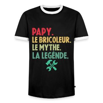 Papy le bricoleur le mythe la légende - T-shirt contrasté Homme - noir/blanc - Devant - AI Model Female 172 light (172cm) & AI Model Male 178 light (178cm)
