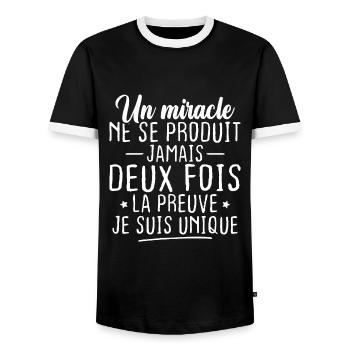 Un miracle ne se produit jamais deux fois - T-shirt contrasté Homme - noir/blanc - Devant - AI Model Female 172 light (172cm) & AI Model Male 178 light (178cm)