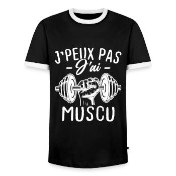 J'peux pas j'ai muscu - T-shirt contrasté Homme - noir/blanc - Devant - AI Model Female 172 light (172cm) & AI Model Male 178 light (178cm)