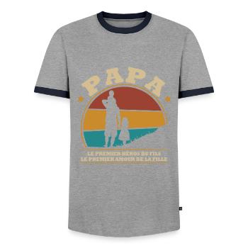 Papa: le premier héros du fils - T-shirt contrasté Homme - gris/marine  - Devant - AI Model Female 172 light (172cm) & AI Model Male 178 light (178cm)