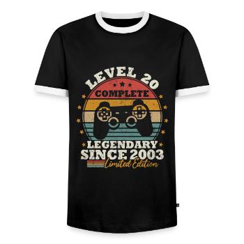 Level 20 unlocked - Men's Ringer Shirt - black/white - Front - AI Model Female 172 light (172cm) & AI Model Male 178 light (178cm)