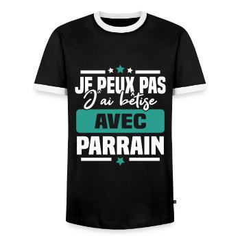 Je peux pas j ai bêtise avec parrain - T-shirt contrasté Homme - noir/blanc - Devant - AI Model Female 172 light (172cm) & AI Model Male 178 light (178cm)