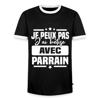 Je peux pas j ai bêtise avec parrain - T-shirt contrasté Homme - noir/blanc - Devant - AI Model Female 172 light (172cm) & AI Model Male 178 light (178cm)