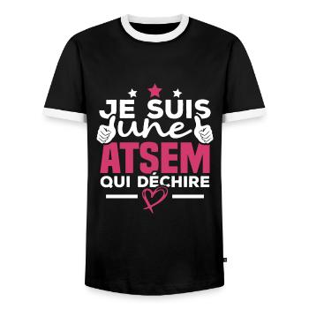 Je suis une ATSEM qui déchire - T-shirt contrasté Homme - noir/blanc - Devant - AI Model Female 172 light (172cm) & AI Model Male 178 light (178cm)
