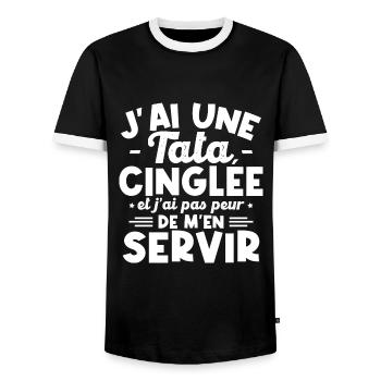 J ai une tata cinglée - T-shirt contrasté Homme - noir/blanc - Devant - AI Model Female 172 light (172cm) & AI Model Male 178 light (178cm)