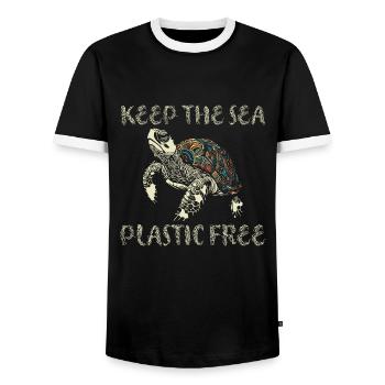 Gardez la mer sans plastique tortue Motif - T-shirt contrasté Homme - noir/blanc - Devant - AI Model Female 172 light (172cm) & AI Model Male 178 light (178cm)