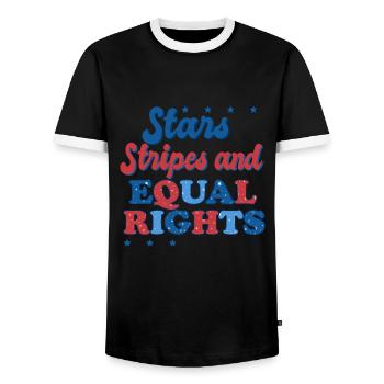 Rayures étoilées et égalité - T-shirt contrasté Homme - noir/blanc - Devant - AI Model Female 172 light (172cm) & AI Model Male 178 light (178cm)