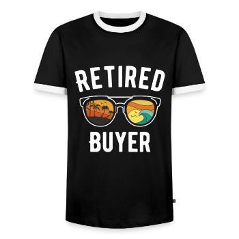 Retiree Beach Vacation Sunglasses Graphic Design - Men's Ringer Shirt - black/white - Front - AI Model Female 172 light (172cm) & AI Model Male 178 light (178cm)