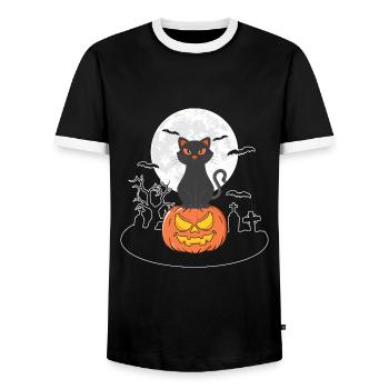 Halloween Cat Pumpkin - Men's Ringer Shirt - black/white - Front - AI Model Female 172 light (172cm) & AI Model Male 178 light (178cm)