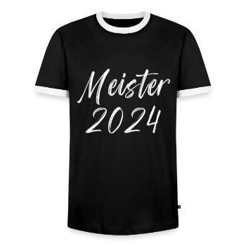 Meister 2024 - Männer Kontrast-T-Shirt - Schwarz/Weiß - Vorne - AI Model Female 172 light (172cm) & AI Model Male 178 light (178cm)