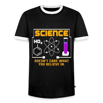 Science - It doesn't matter what you believe in - Men's Ringer Shirt - black/white - Front - AI Model Female 172 light (172cm) & AI Model Male 178 light (178cm)