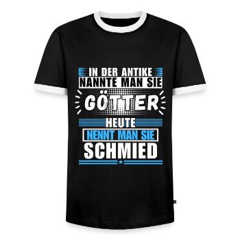 Les dieux dans l’Antiquité. Aujourd’hui forgeron - T-shirt contrasté Homme - noir/blanc - Devant - AI Model Female 172 light (172cm) & AI Model Male 178 light (178cm)