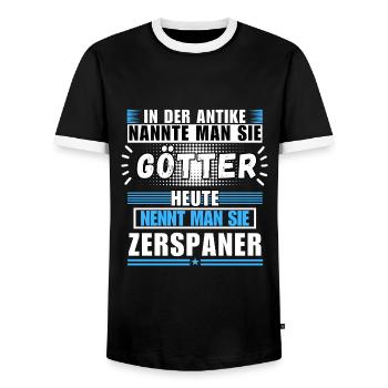 Les dieux dans l’Antiquité. Le machiniste d’aujourd’hui - T-shirt contrasté Homme - noir/blanc - Devant - AI Model Female 172 light (172cm) & AI Model Male 178 light (178cm)