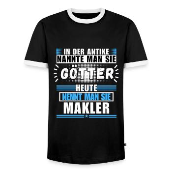 Les dieux dans l’Antiquité. Le courtier d’aujourd’hui - T-shirt contrasté Homme - noir/blanc - Devant - AI Model Female 172 light (172cm) & AI Model Male 178 light (178cm)