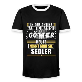 Gods in Antiquity. Today sailor - Men's Ringer Shirt - black/white - Front - AI Model Female 172 light (172cm) & AI Model Male 178 light (178cm)