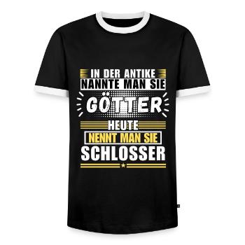 Gods in antiquity. Today a locksmith - Men's Ringer Shirt - black/white - Front - AI Model Female 172 light (172cm) & AI Model Male 178 light (178cm)