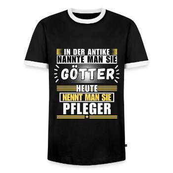 Gods in antiquity. Today a nurse - Men's Ringer Shirt - black/white - Front - AI Model Female 172 light (172cm) & AI Model Male 178 light (178cm)