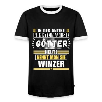 Dieux dans l'Antiquité. Aujourd'hui vigneron - T-shirt contrasté Homme - noir/blanc - Devant - AI Model Female 172 light (172cm) & AI Model Male 178 light (178cm)