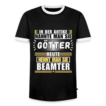 Götter in der Antike. Heute Beamter - Männer Kontrast-T-Shirt - Schwarz/Weiß - Vorne - AI Model Female 172 light (172cm) & AI Model Male 178 light (178cm)