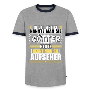 Gods in antiquity. Overseer today - Men's Ringer Shirt - grey/navy  - Front - AI Model Female 172 light (172cm) & AI Model Male 178 light (178cm)