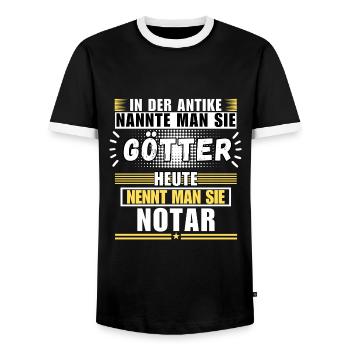 Gods in antiquity. Notary today - Men's Ringer Shirt - black/white - Front - AI Model Female 172 light (172cm) & AI Model Male 178 light (178cm)