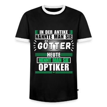Dieux dans l'Antiquité. Aujourd'hui opticien - T-shirt contrasté Homme - noir/blanc - Devant - AI Model Female 172 light (172cm) & AI Model Male 178 light (178cm)