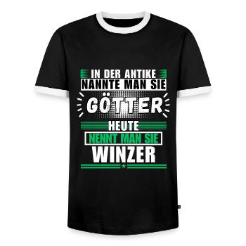 Les dieux dans l’Antiquité. Aujourd’hui, il est vigneron - T-shirt contrasté Homme - noir/blanc - Devant - AI Model Female 172 light (172cm) & AI Model Male 178 light (178cm)