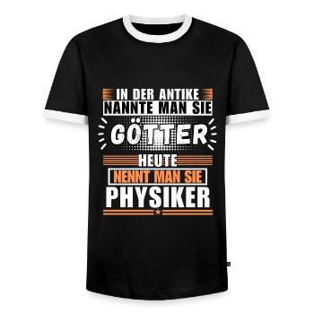 Les dieux dans l’Antiquité. Aujourd’hui physicien - T-shirt contrasté Homme - noir/blanc - Devant - AI Model Female 172 light (172cm) & AI Model Male 178 light (178cm)