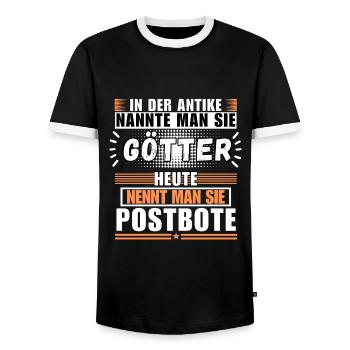 Les dieux dans l’Antiquité. Aujourd’hui facteur - T-shirt contrasté Homme - noir/blanc - Devant - AI Model Female 172 light (172cm) & AI Model Male 178 light (178cm)