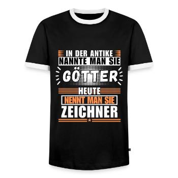 Les dieux dans l’Antiquité. Aujourd’hui dessinateur - T-shirt contrasté Homme - noir/blanc - Devant - AI Model Female 172 light (172cm) & AI Model Male 178 light (178cm)
