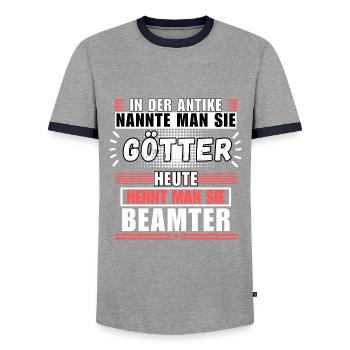Les dieux dans l’Antiquité. Aujourd’hui, fonctionnaire - T-shirt contrasté Homme - gris/marine  - Devant - AI Model Female 172 light (172cm) & AI Model Male 178 light (178cm)