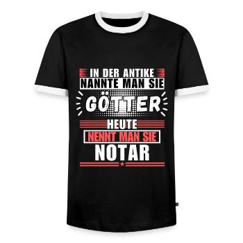 Gods in Antiquity. Today notary - Men's Ringer Shirt - black/white - Front - AI Model Female 172 light (172cm) & AI Model Male 178 light (178cm)