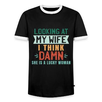 Looking At My Wife I Think Damn - Männer Kontrast-T-Shirt - Schwarz/Weiß - Vorne - AI Model Female 172 light (172cm) & AI Model Male 178 light (178cm)