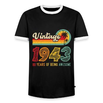 Vintage 1943, birthday gift 80 years - Men's Ringer Shirt - black/white - Front - AI Model Female 172 light (172cm) & AI Model Male 178 light (178cm)