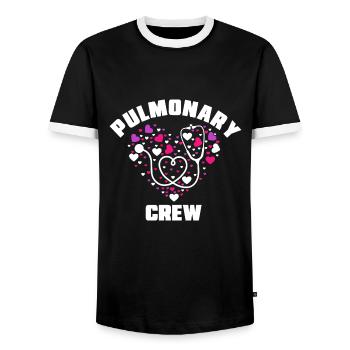 Pulmonary Crew - Respiratory Health - Men's Ringer Shirt - black/white - Front - AI Model Female 172 light (172cm) & AI Model Male 178 light (178cm)