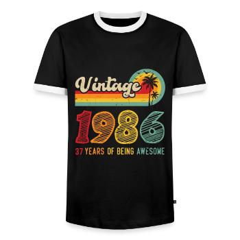 Vintage 1986, birthday gift 37 years - Men's Ringer Shirt - black/white - Front - AI Model Female 172 light (172cm) & AI Model Male 178 light (178cm)