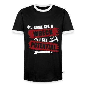 Certains voient une épave, je vois une créativité potentielle - T-shirt contrasté Homme - noir/blanc - Devant - AI Model Female 172 light (172cm) & AI Model Male 178 light (178cm)