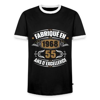 Cadeau d'anniversaire 55 ans, Fabriqué en 1968 - T-shirt contrasté Homme - noir/blanc - Devant - AI Model Female 172 light (172cm) & AI Model Male 178 light (178cm)