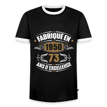 Cadeau d'anniversaire 73 ans, Fabriqué en 1950 - T-shirt contrasté Homme - noir/blanc - Devant - AI Model Female 172 light (172cm) & AI Model Male 178 light (178cm)