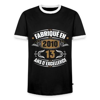 Cadeau d'anniversaire 13 ans, Fabriqué en 2010 - T-shirt contrasté Homme - noir/blanc - Devant - AI Model Female 172 light (172cm) & AI Model Male 178 light (178cm)