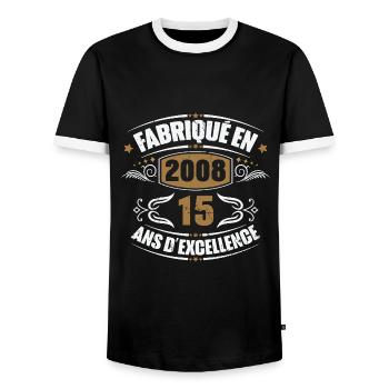 Cadeau d'anniversaire 15 ans, Fabriqué en 2008 - T-shirt contrasté Homme - noir/blanc - Devant - AI Model Female 172 light (172cm) & AI Model Male 178 light (178cm)