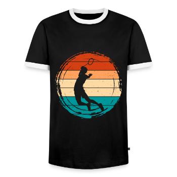 Badminton - Men's Ringer Shirt - black/white - Front - AI Model Female 172 light (172cm) & AI Model Male 178 light (178cm)