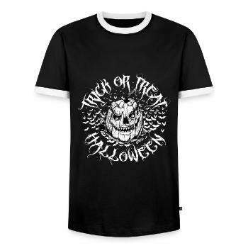 Halloween Trick or Treat Citrouille - Horreur - T-shirt contrasté Homme - noir/blanc - Devant - AI Model Female 172 light (172cm) & AI Model Male 178 light (178cm)